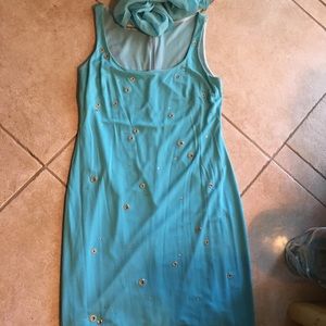 Evening dress turquoise blue sleeveless l